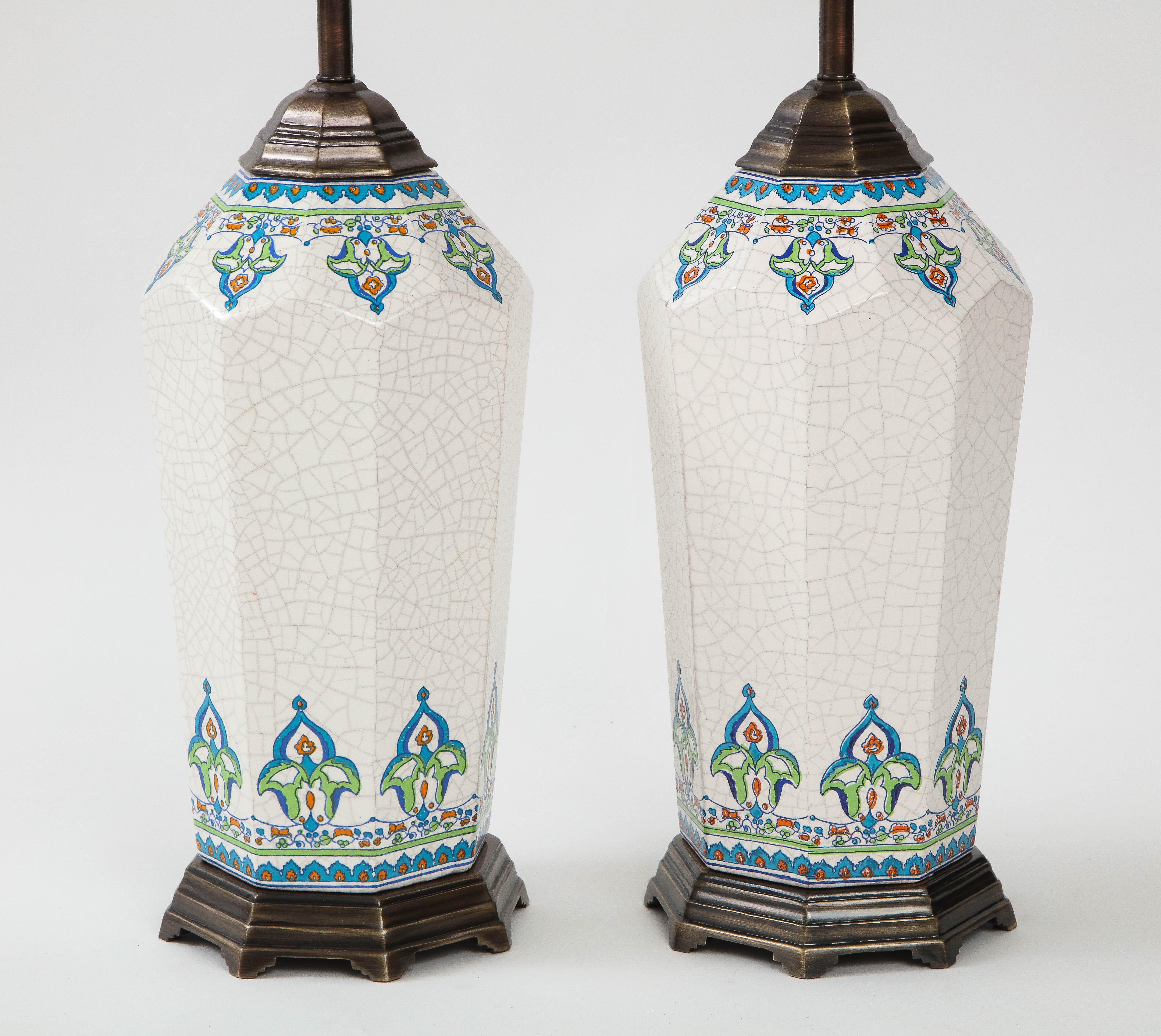 Bronze Arts & Crafts Porcelain Lamps For Sale