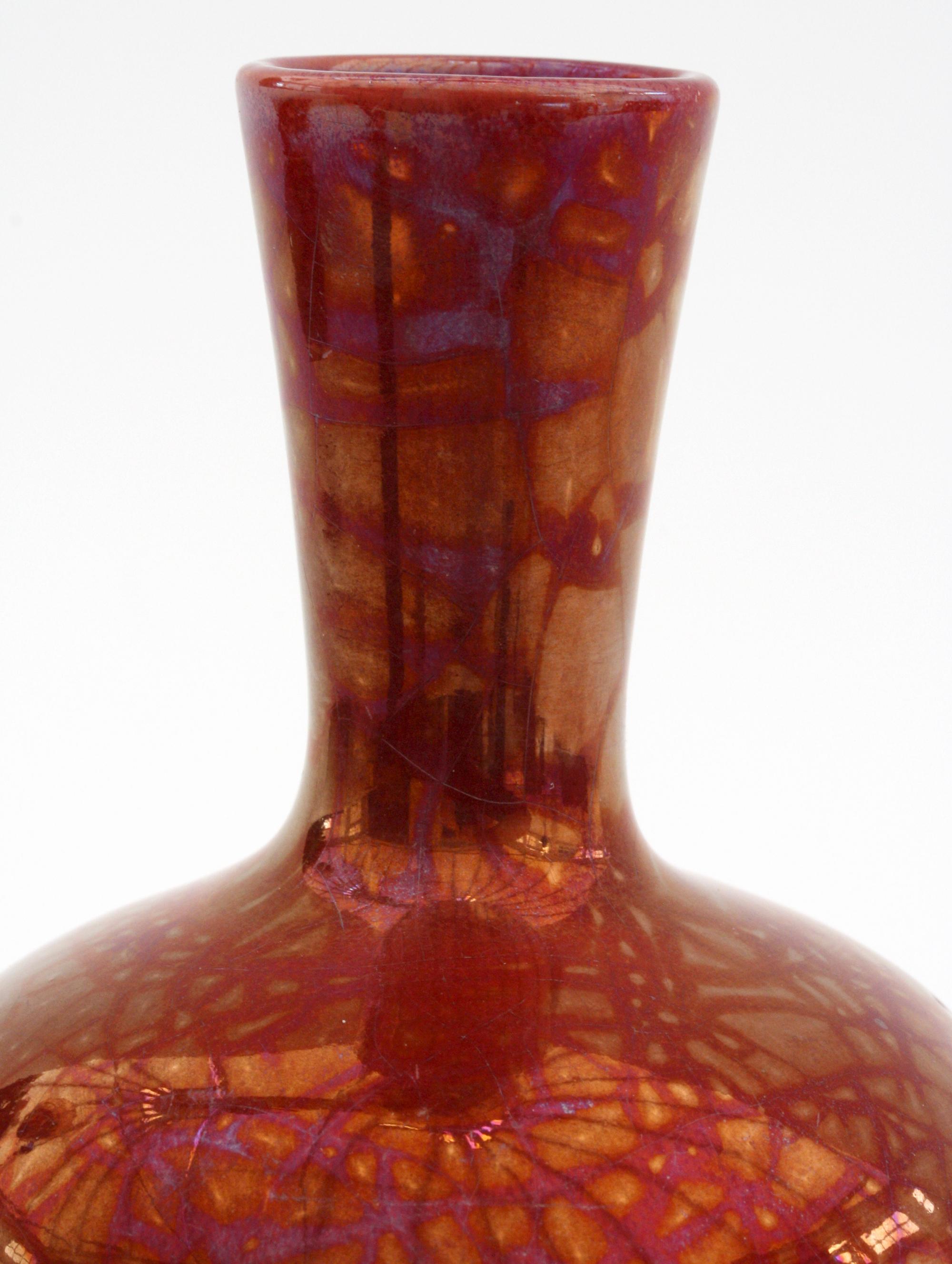Early 20th Century Arts & Crafts Red Luster Spider Web Design Art Pottery Vase, circa 1900