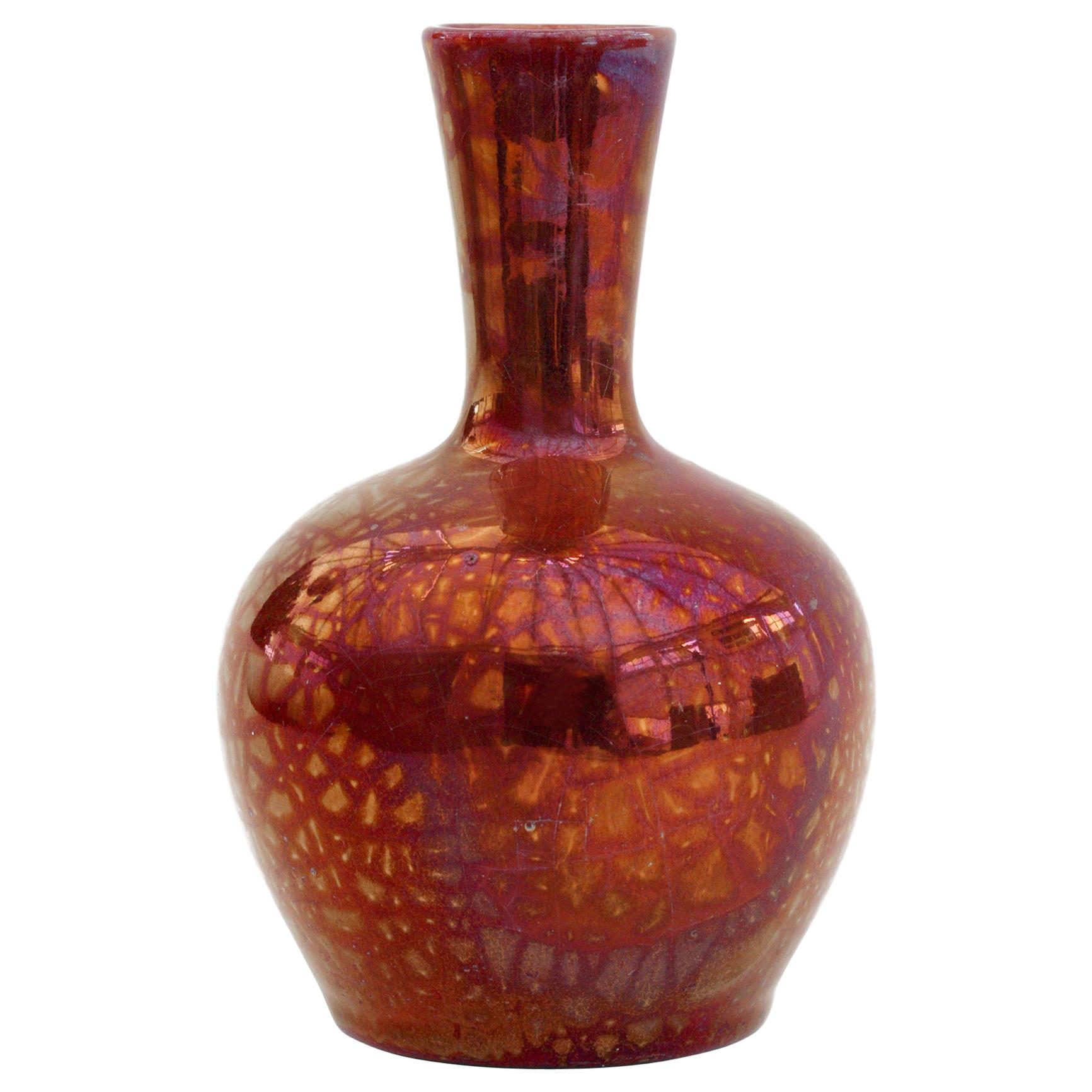 Arts & Crafts Red Luster Spider Web Design Art Pottery Vase, circa 1900