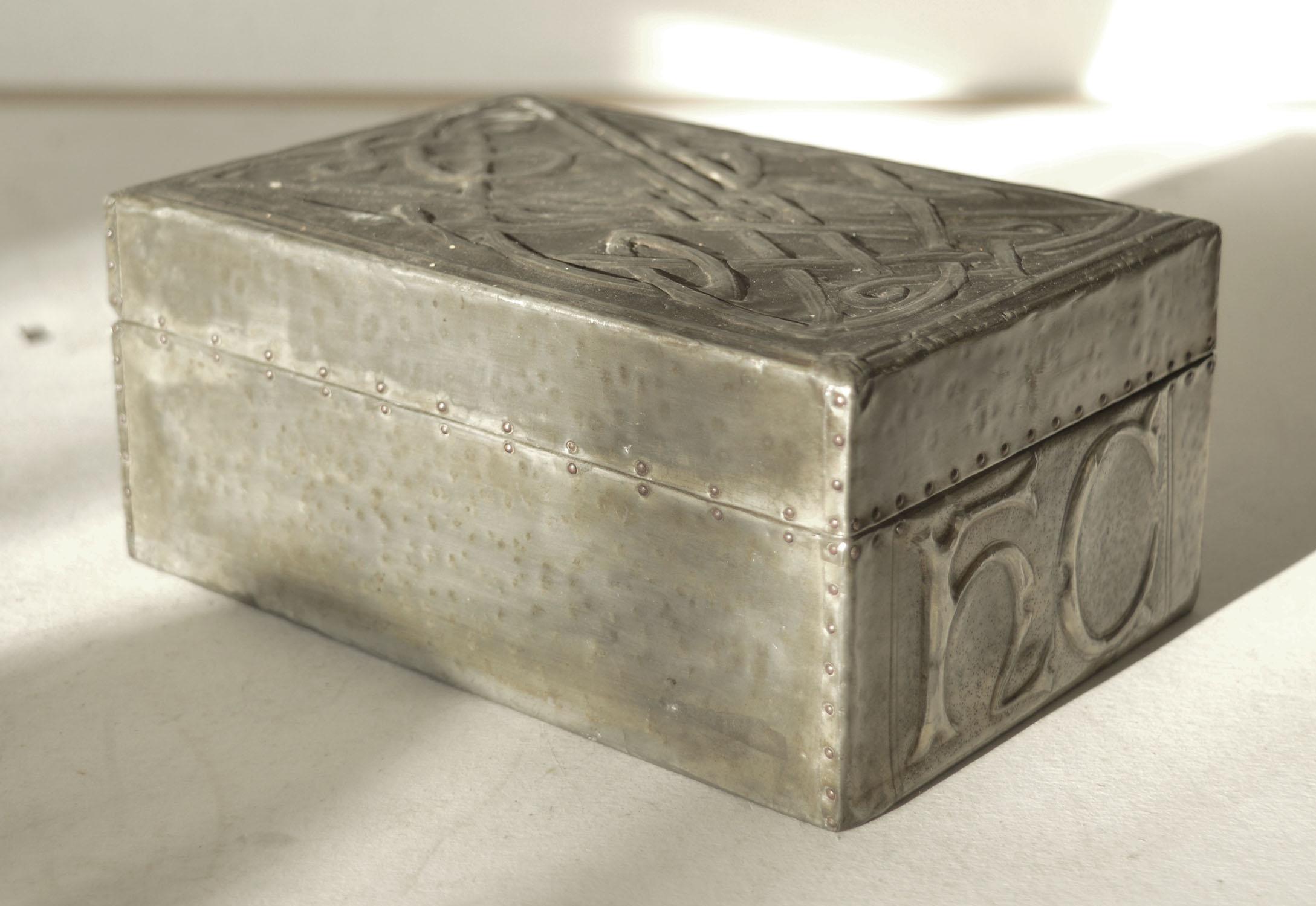 English Arts & Crafts Repousse Pewter Cigarette Box in the Style of Archibald Knox
