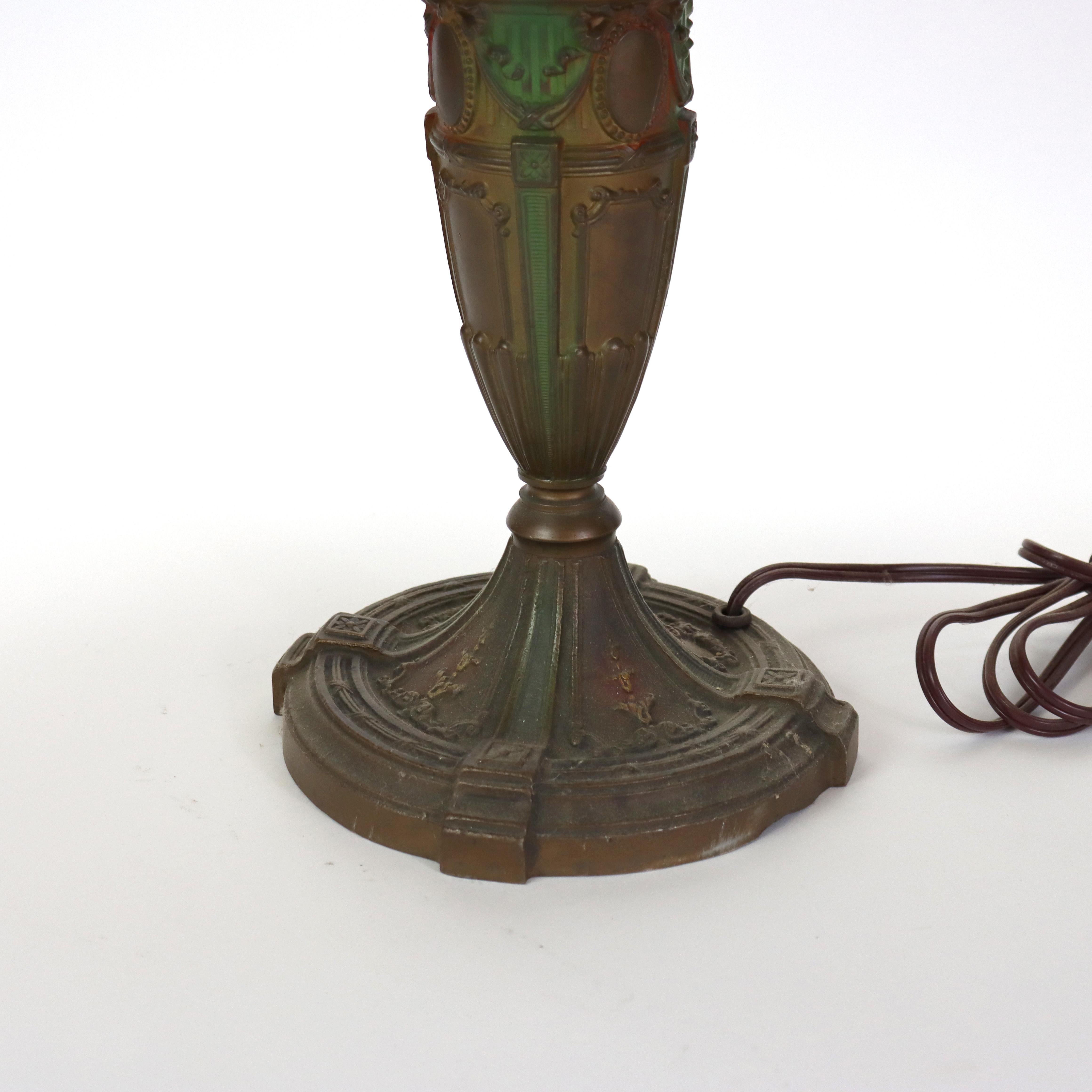 North American Arts & Crafts Reverse Painted Table Lamp with Mill Scene C1910 For Sale