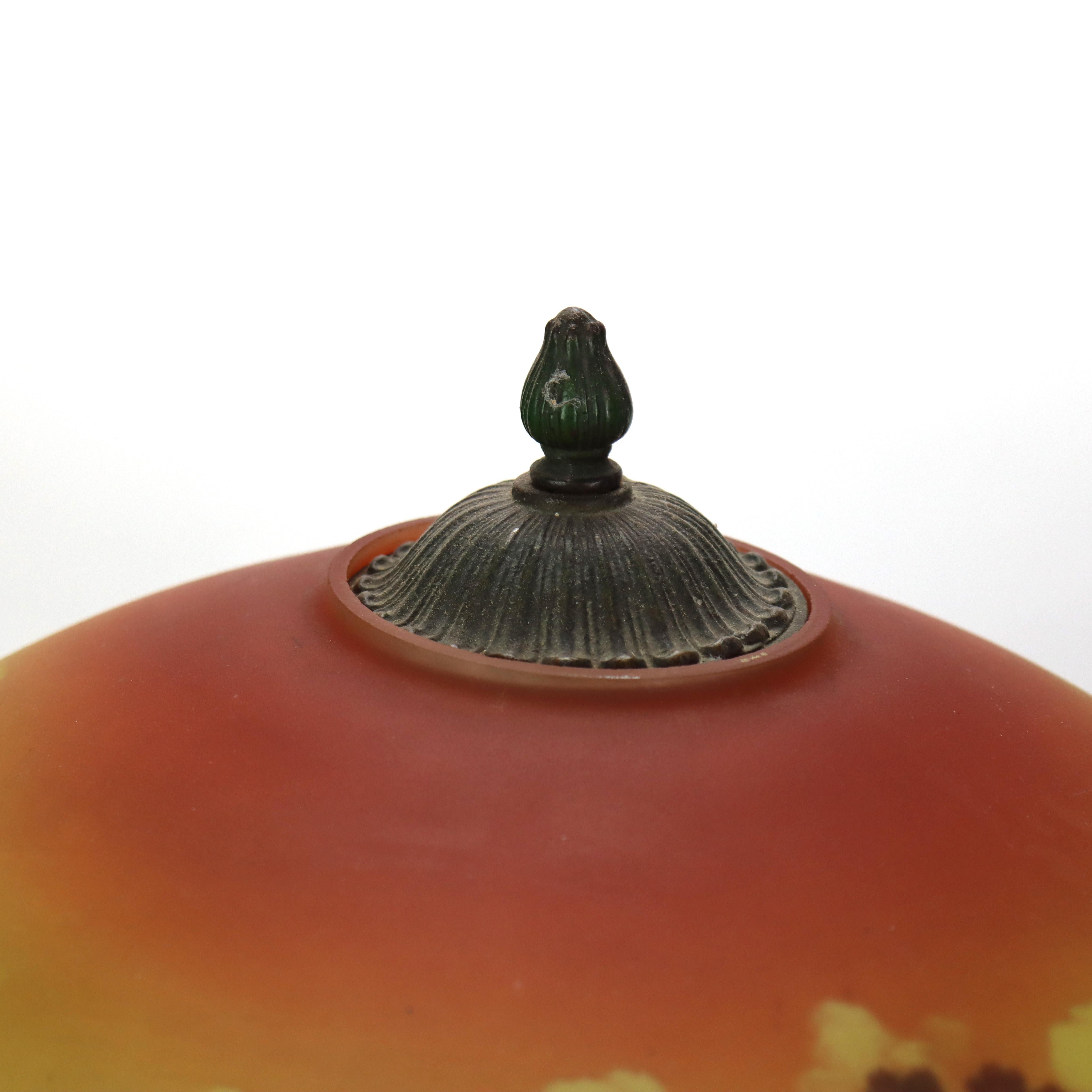 Glass Arts & Crafts Reverse Painted Table Lamp with Mill Scene C1910 For Sale