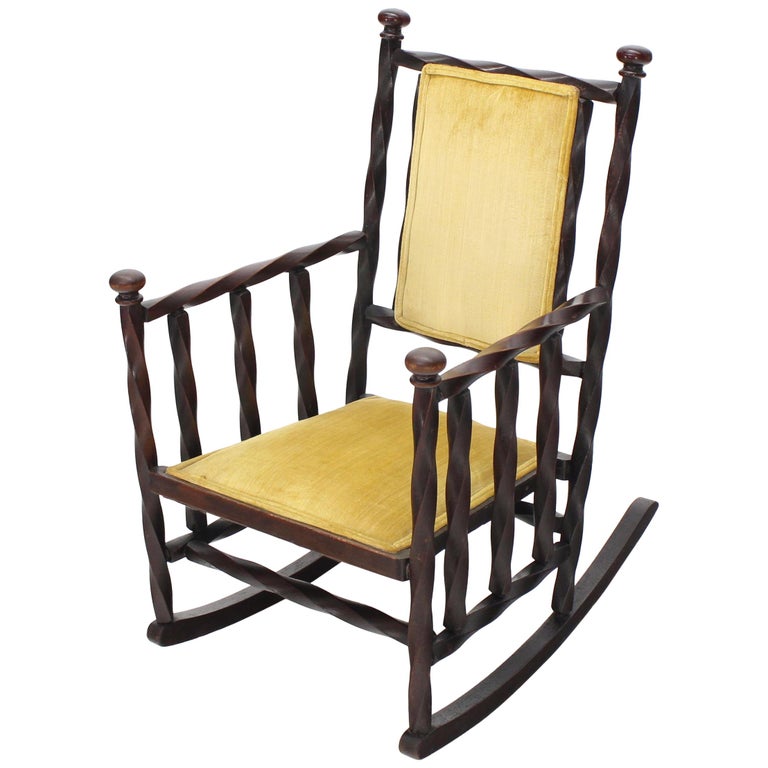 Arts and Crafts Rocking Chair of "Twisted" Wood Frame For Sale at 1stDibs