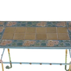 Arts & Crafts Rookwood or Grueby Pottery Tile Top Wrought Iron Table C1910