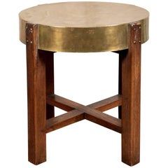 Arts & Crafts Round Mahogany and Brass Side Table
