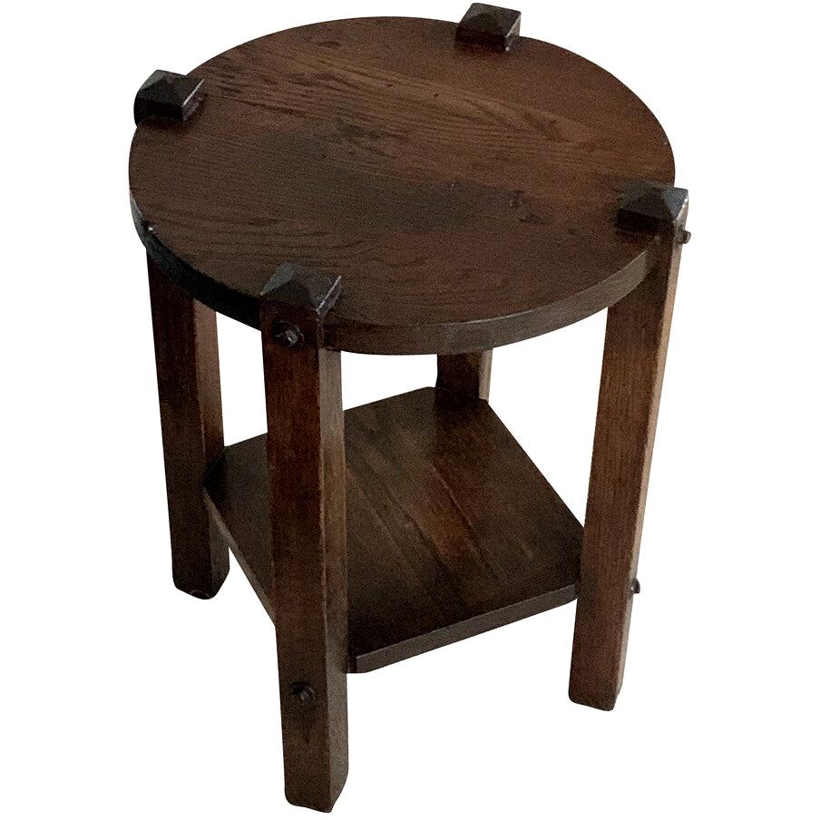 Arts & Crafts Round Top Two Tiered Oak Cocktail Table, American, 1920s