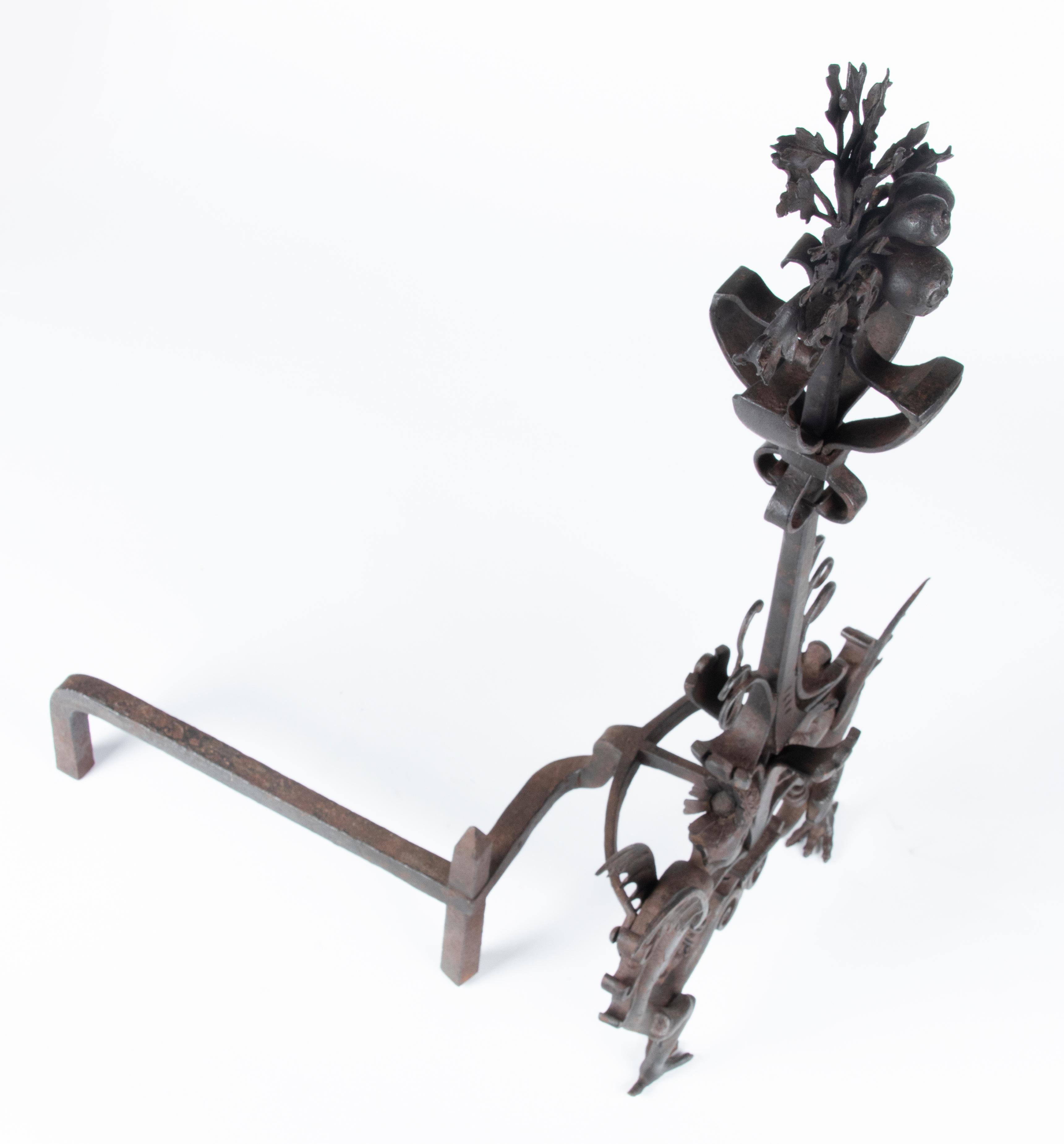 Arts & Crafts Samuel Yellin Style Wrought Iron Dragon Andirons or Fire Dogs For Sale 8