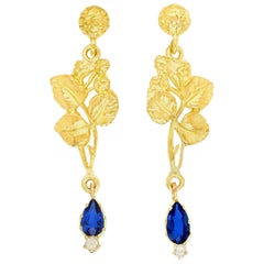 Antique Arts & Crafts Sapphire and Diamond-Set Gold Earrings