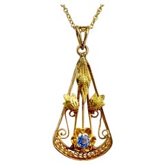 Arts & Crafts Sapphire Yellow Gold Lavaliere Necklace