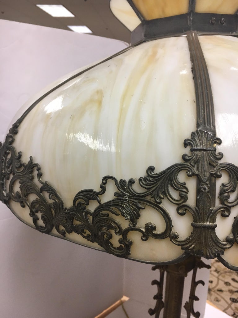 Arts and Crafts Sculpted Slag Glass Tiffany Style Table ...