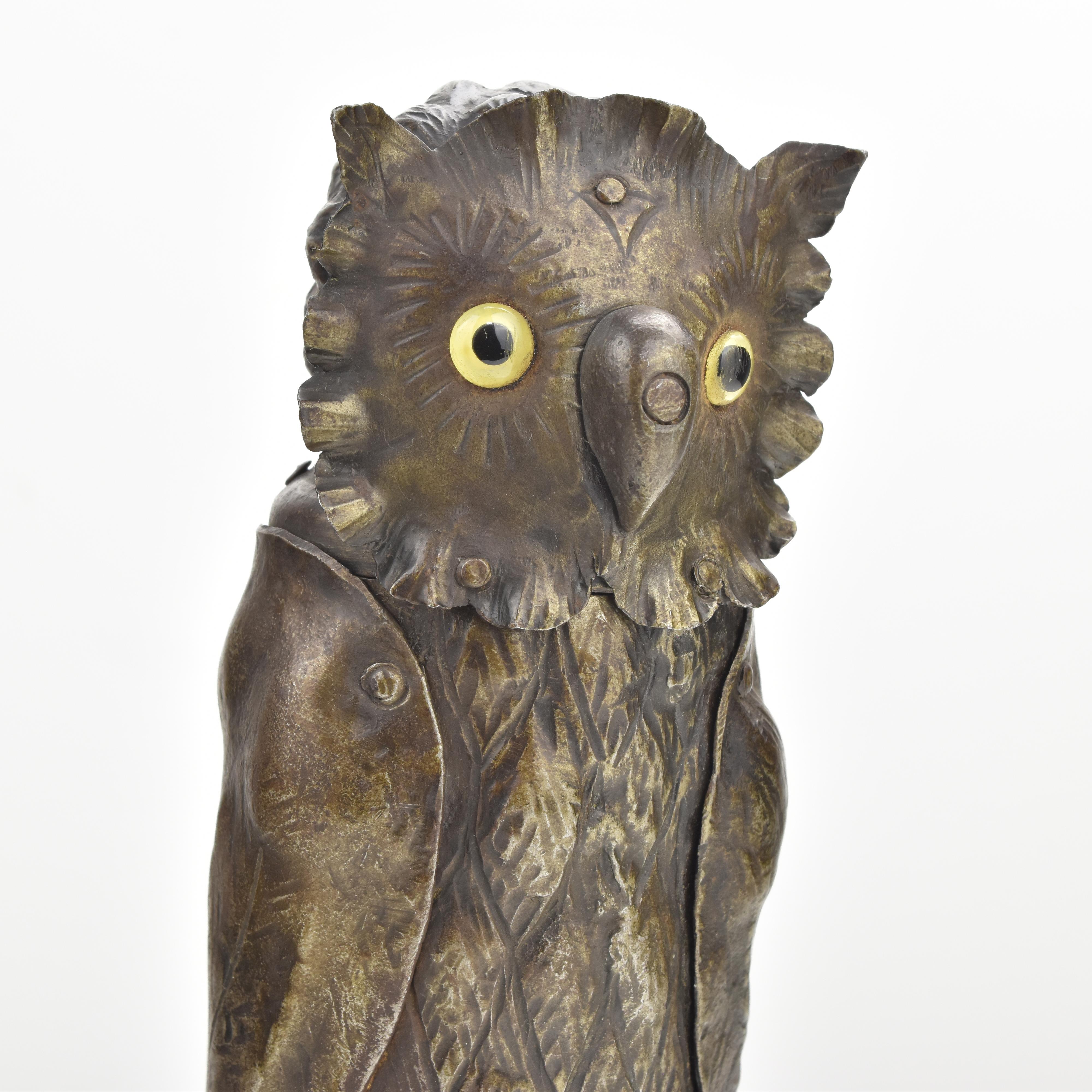 German Arts & Crafts Sculptural Owl Forged Iron Inkwell by Goberg Hugo Berger Antique  For Sale
