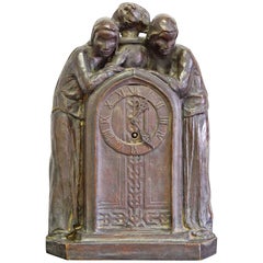 Arts & Crafts/Secessionist Clock with Female Figures by Roman Bronze Works