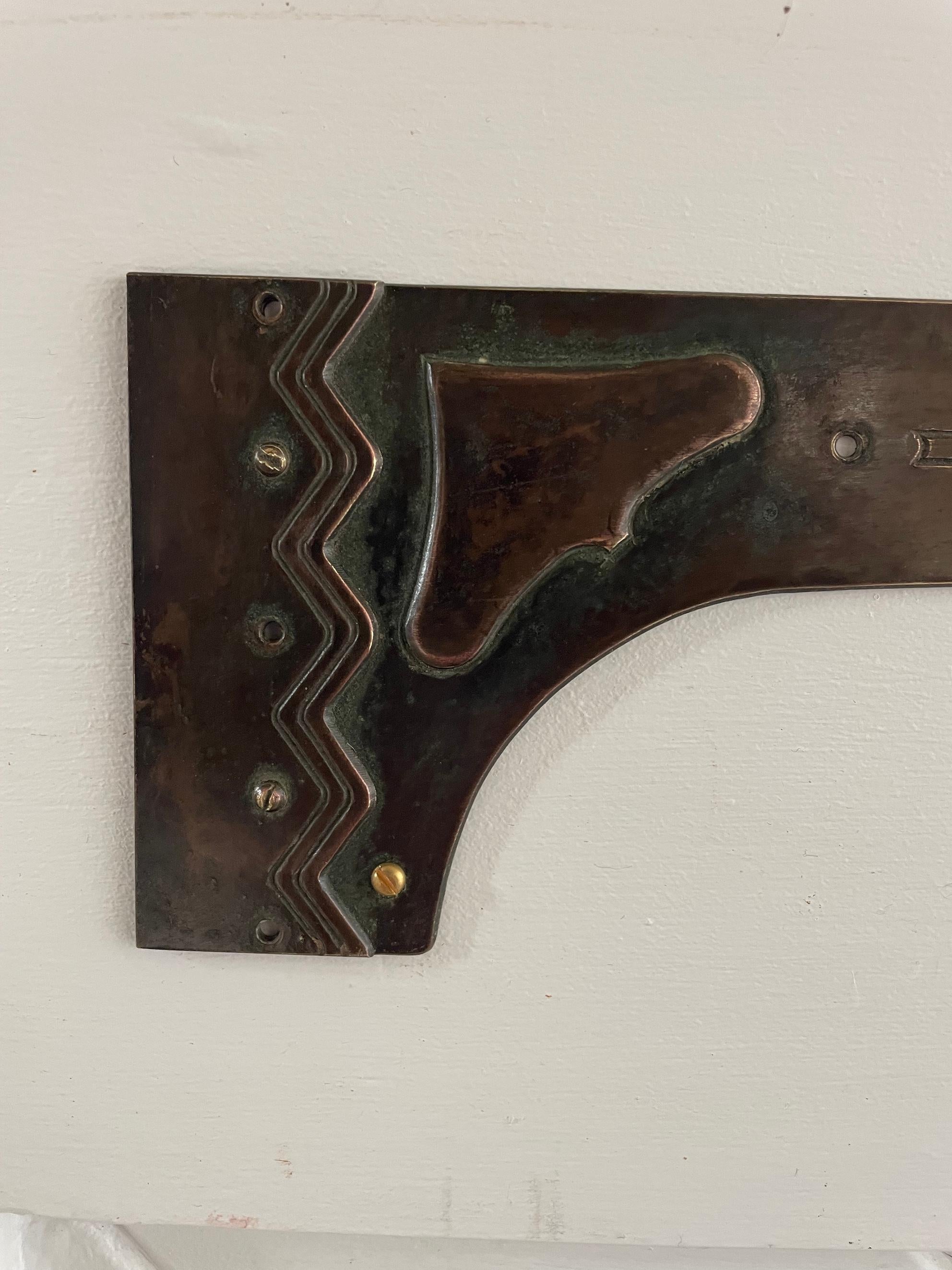 Early 20th Century Arts & Crafts Set of 4 Patinated Brass Strap Hinges For Sale