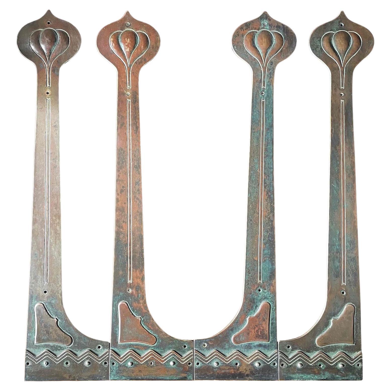 Arts & Crafts Set of 4 Patinated Brass Strap Hinges For Sale