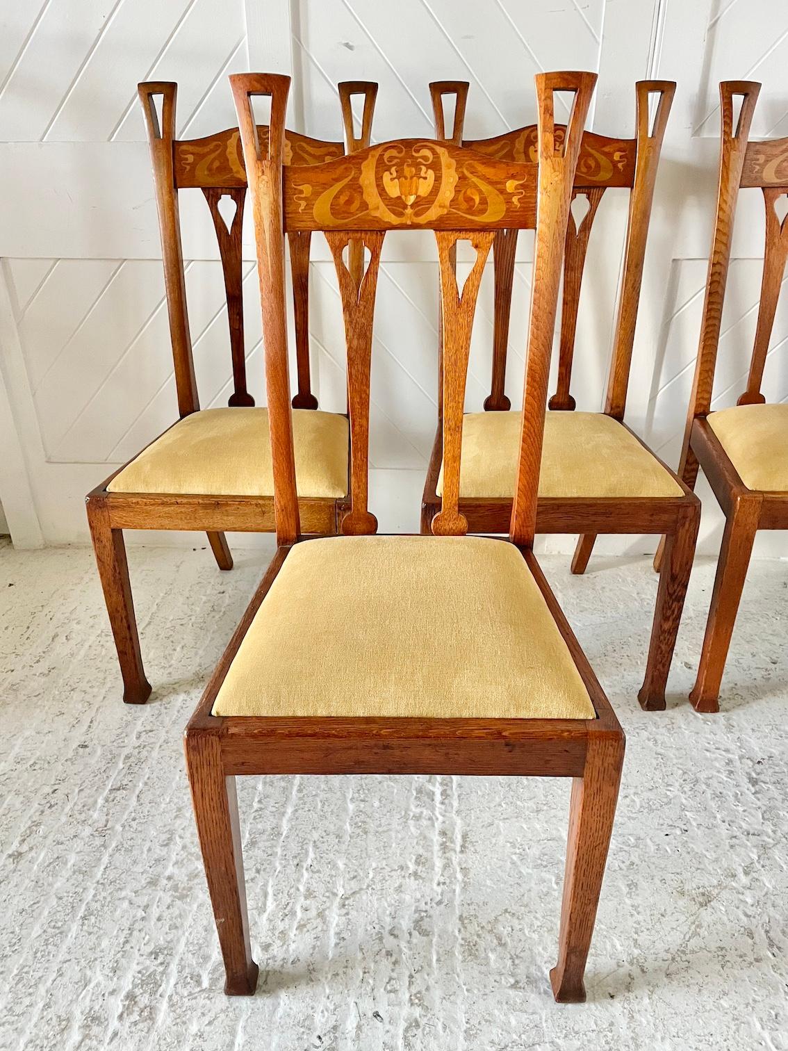 Inlay Arts & Crafts Set of 6 Inlaid Oak Dining Chairs