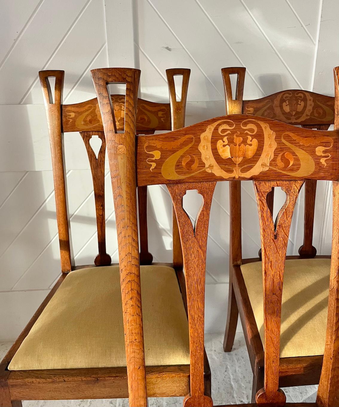 Arts & Crafts Set of 6 Inlaid Oak Dining Chairs 1