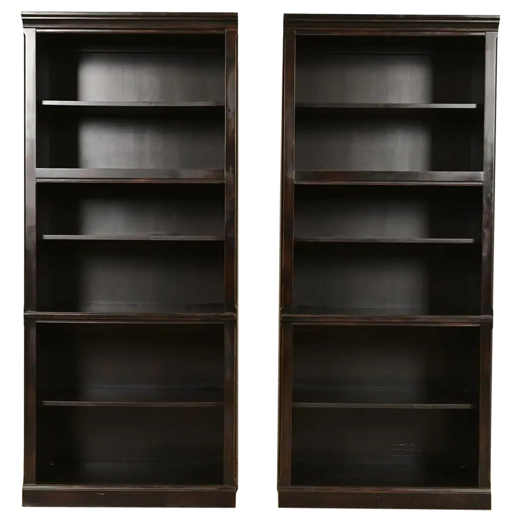 Arts & Crafts Shaker Dark Cherry Wood Tall Bookcases, Pair For Sale