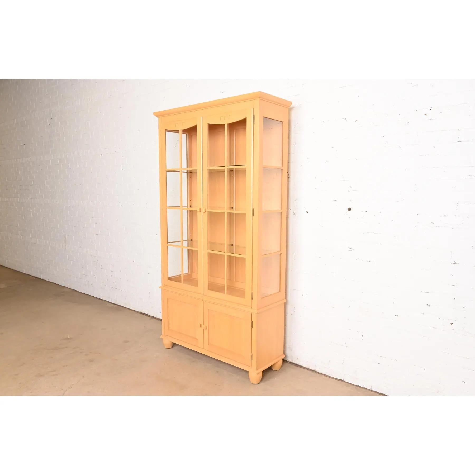 American Arts & Crafts Shaker Maple Lighted Bookcase Cabinet For Sale