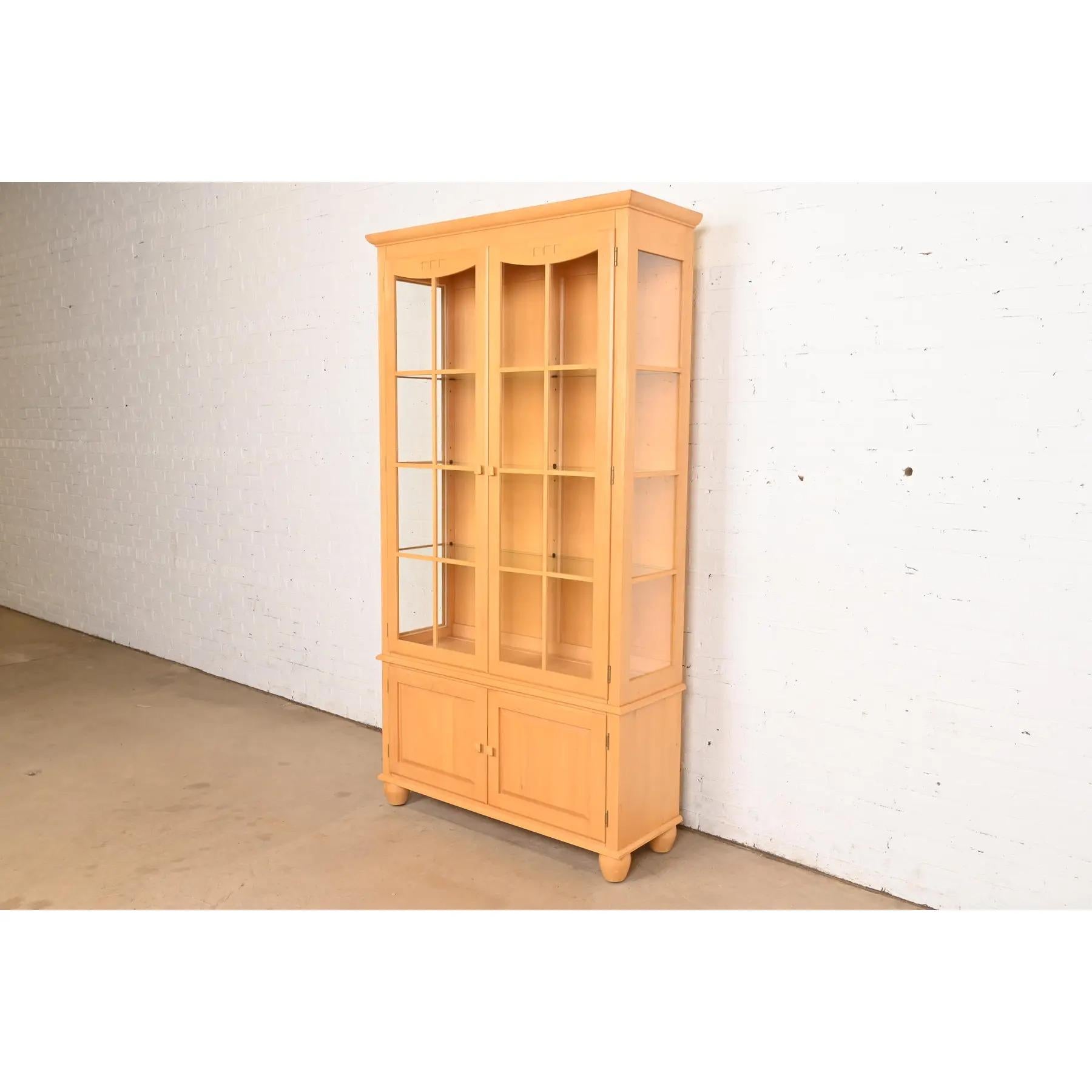 American Arts & Crafts Shaker Maple Lighted Bookcase Cabinet For Sale