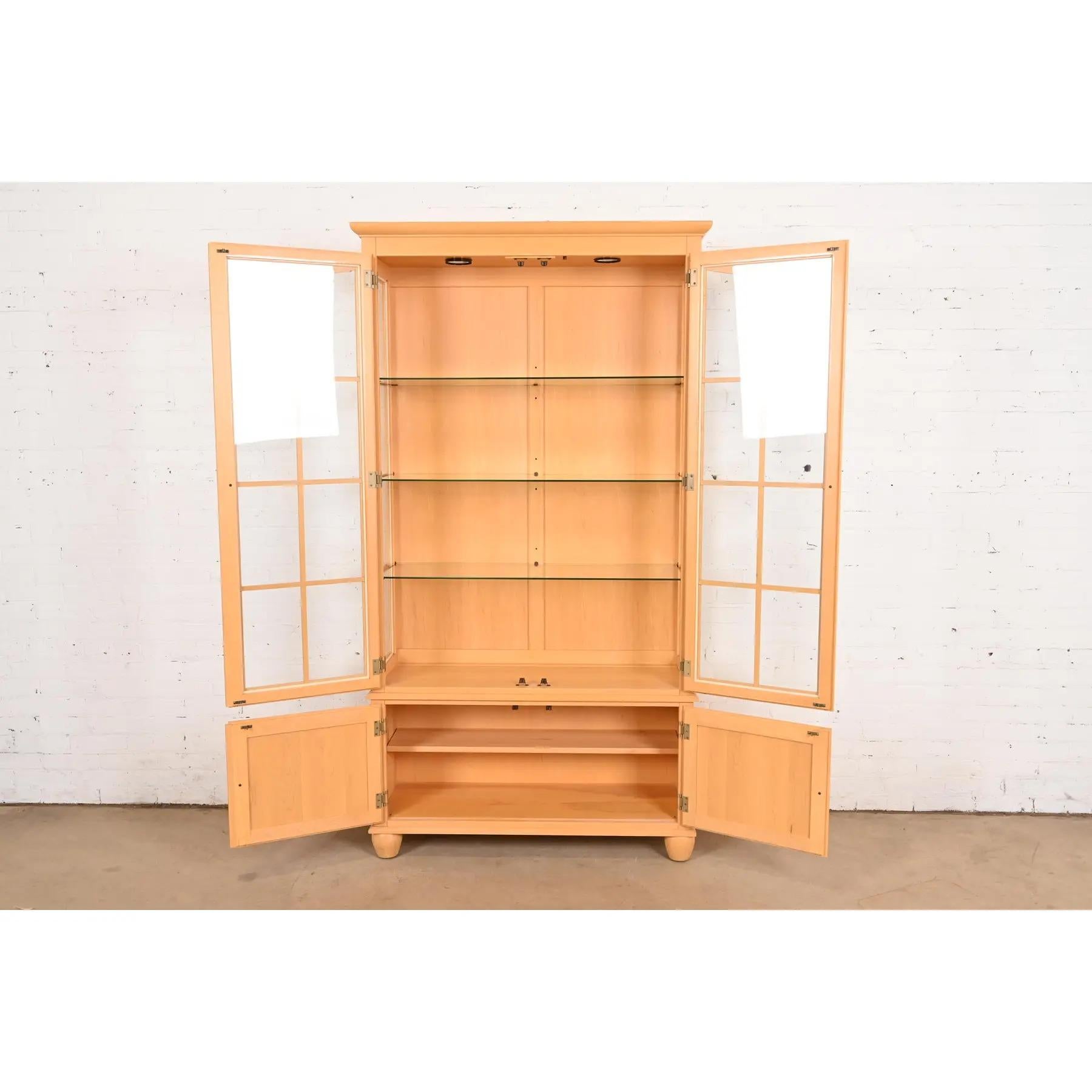 20th Century Arts & Crafts Shaker Maple Lighted Bookcase Cabinet For Sale