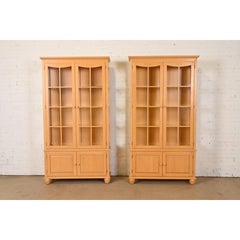 Arts & Crafts Shaker Maple Lighted Bookcase Cabinets, Pair