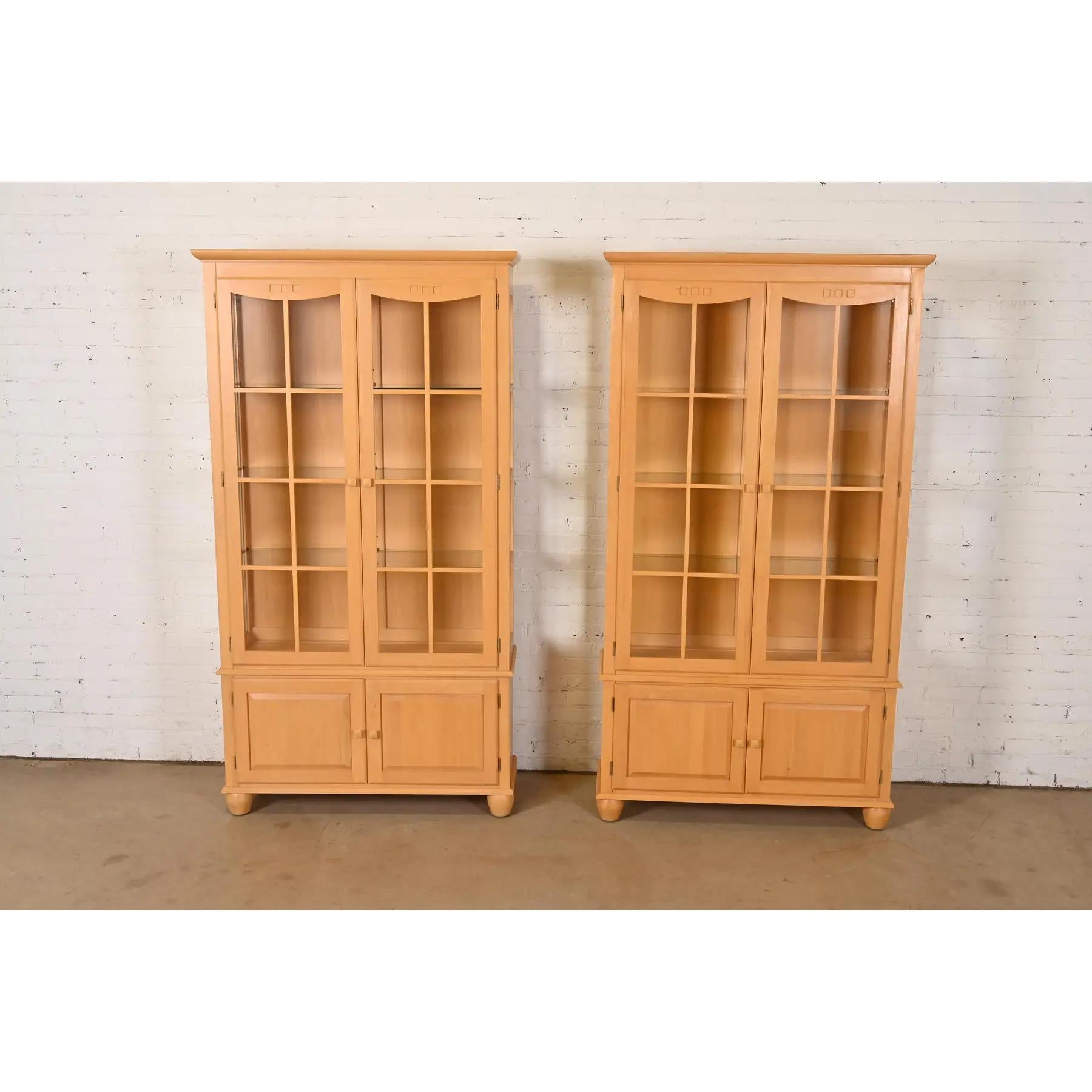 Arts and Crafts Arts & Crafts Shaker Maple Lighted Bookcase Cabinets, Pair For Sale