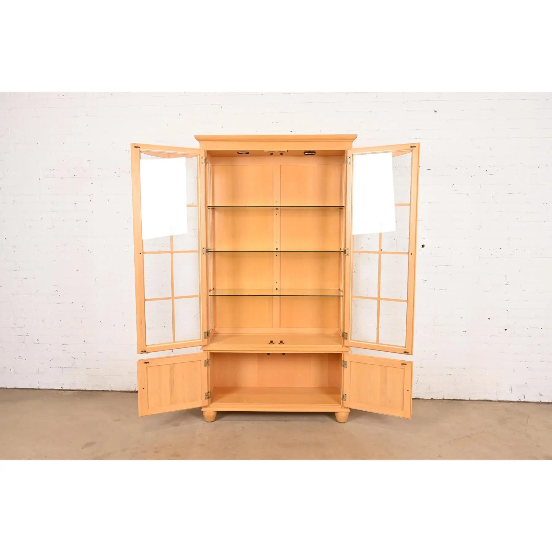 20th Century Arts & Crafts Shaker Maple Lighted Bookcase Cabinets, Pair For Sale