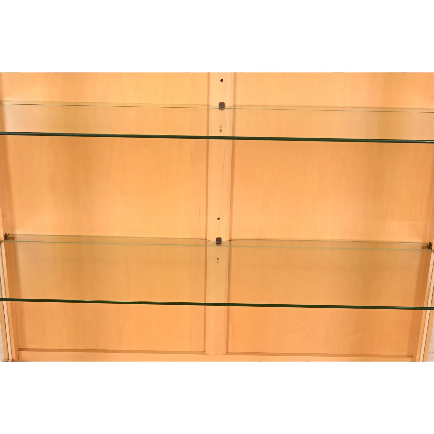 Glass Arts & Crafts Shaker Maple Lighted Bookcase Cabinets, Pair For Sale