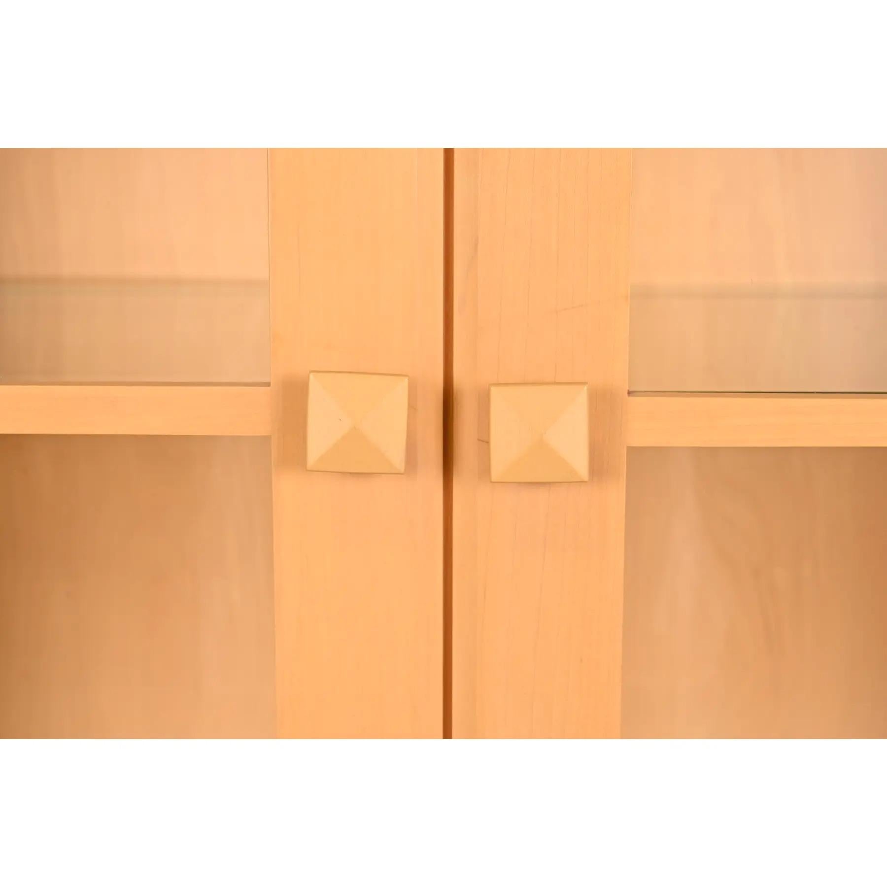 Arts & Crafts Shaker Maple Lighted Bookcase Cabinets, Pair For Sale 1