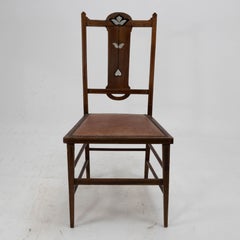 Waring & Gillow probably. Arts & Crafts Side Chair with Ebony and Pewter Inlays