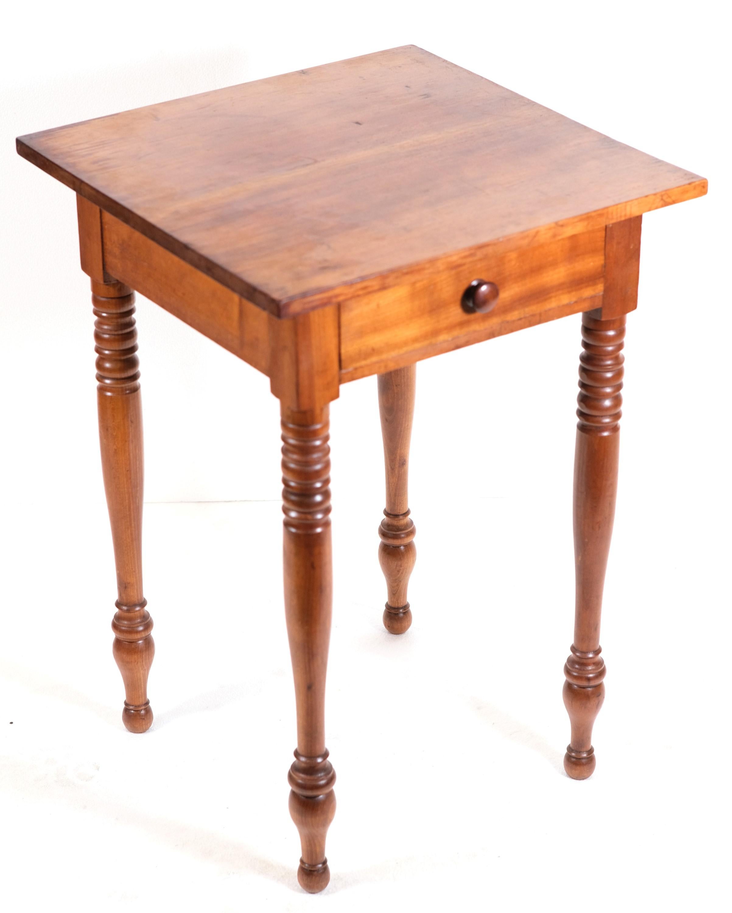 Arts and Crafts Arts & Crafts Side Table Turned Legs w/ One Dovetail Drawer, Pine & Maple