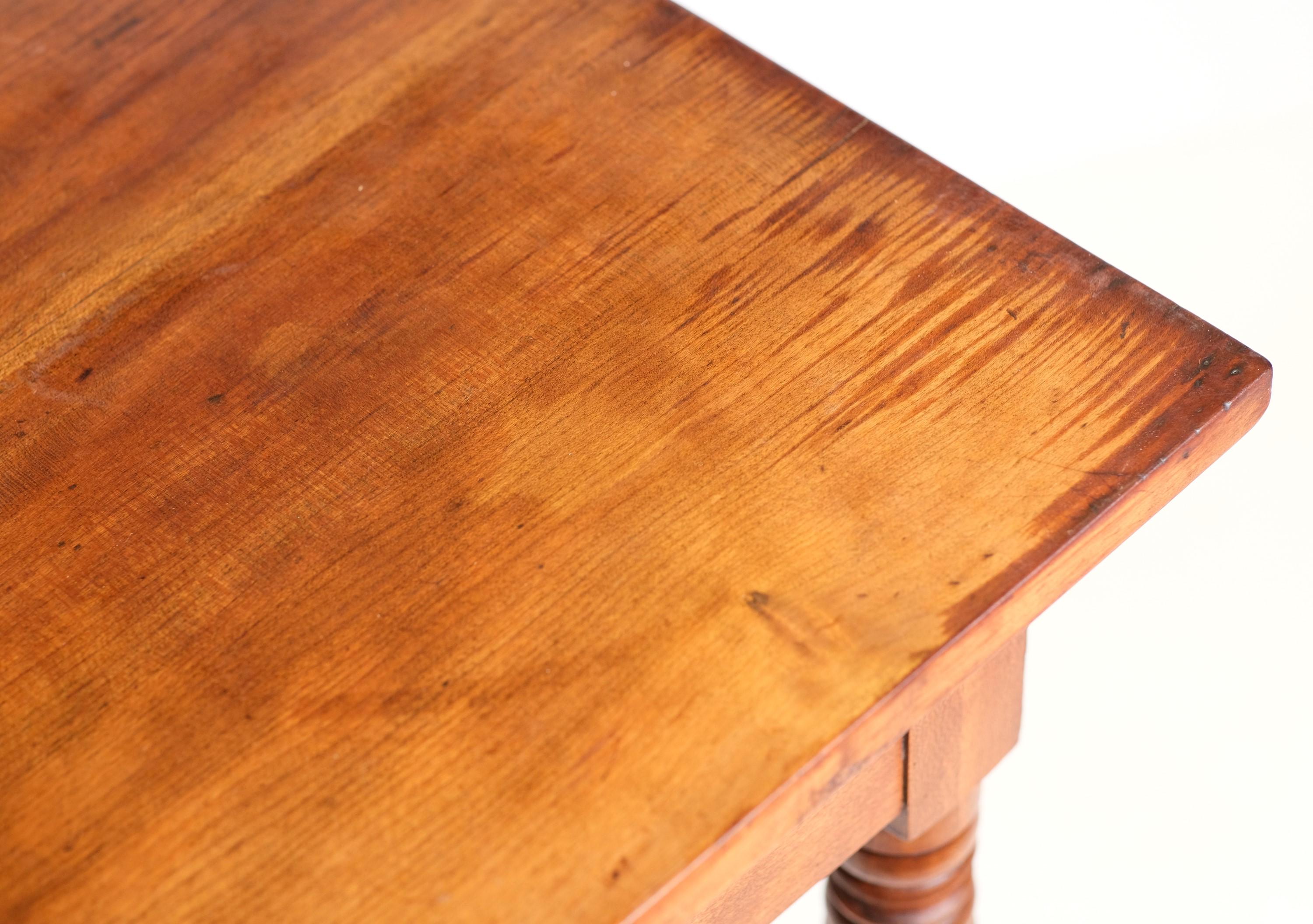 Arts & Crafts Side Table Turned Legs w/ One Dovetail Drawer, Pine & Maple 3