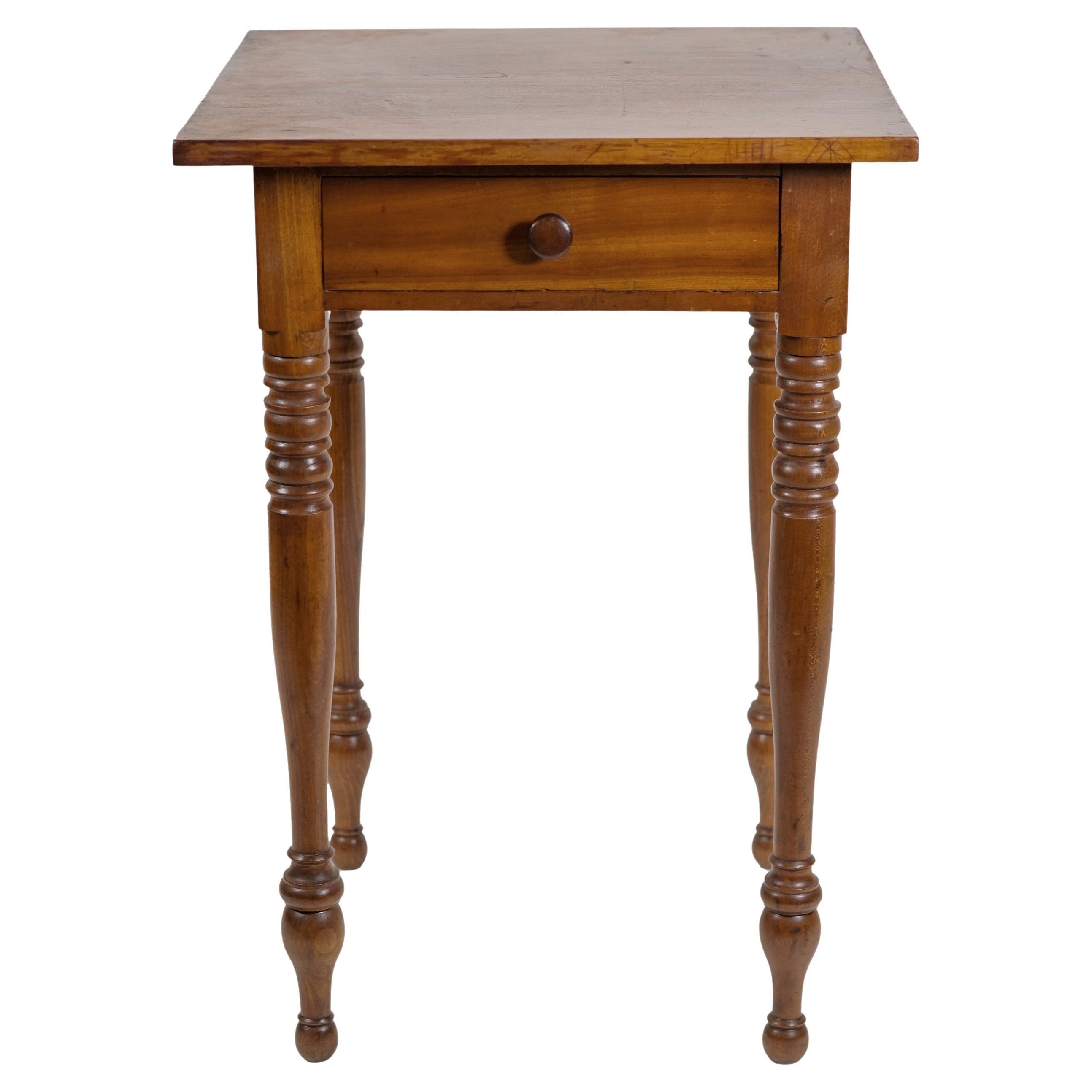 Arts & Crafts Side Table Turned Legs w/ One Dovetail Drawer, Pine & Maple
