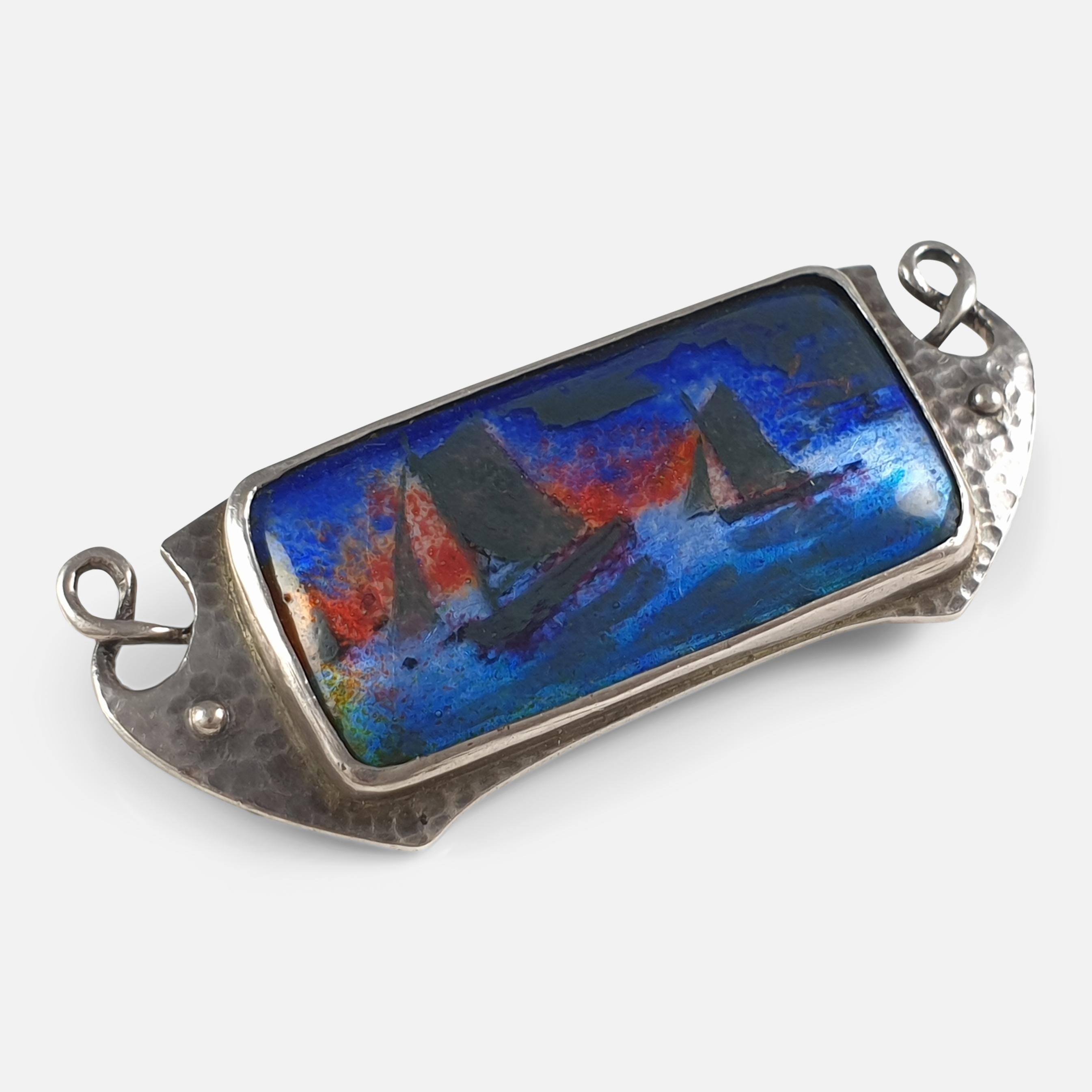 Arts and Crafts Arts & Crafts Silver and Enamel Plaque Brooch, Murrle Bennett & Co., circa 1910 For Sale