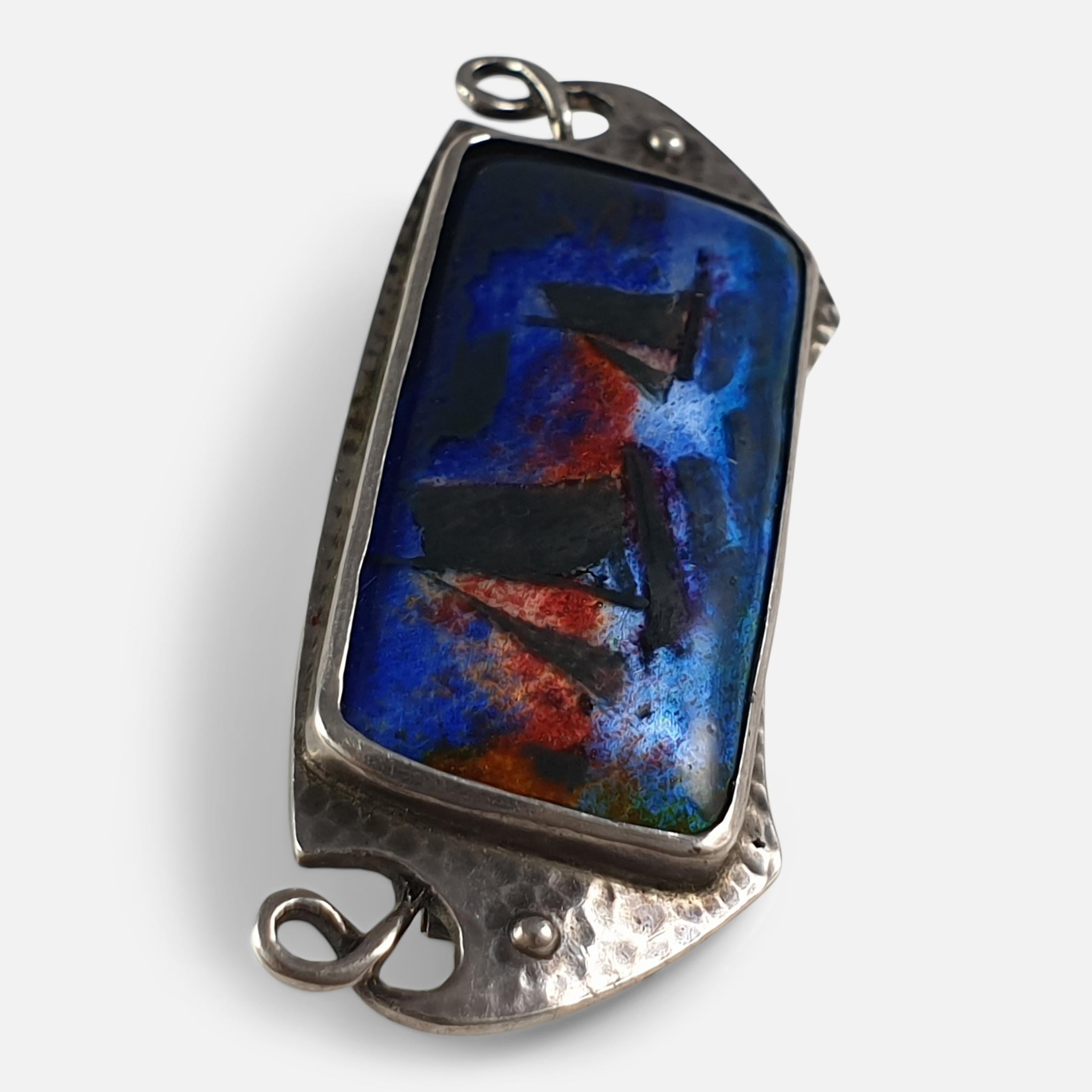 Women's or Men's Arts & Crafts Silver and Enamel Plaque Brooch, Murrle Bennett & Co., circa 1910 For Sale