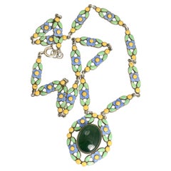 Arts & Crafts sILVER Chalcedony & Enamel Necklace by Bernard Instone, Circa 1930