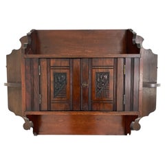 Arts + Crafts Solid Carved Walnut Wall Hanging Cabinet, Scotland 1910, H830