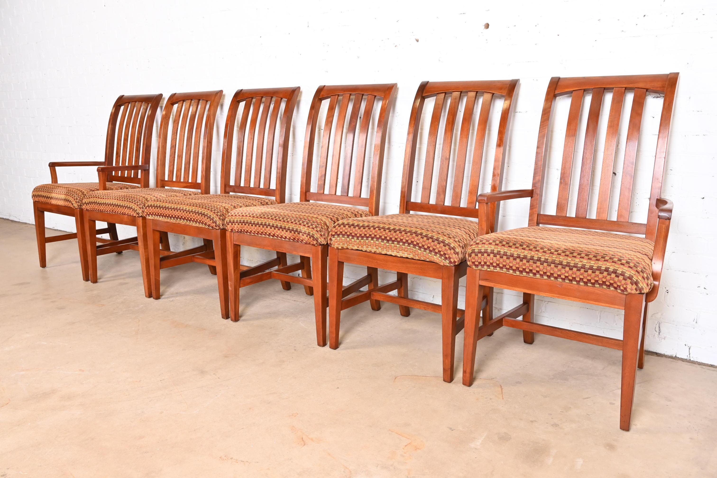 American Arts & Crafts Solid Cherry Wood Dining Chairs, Set of Six For Sale