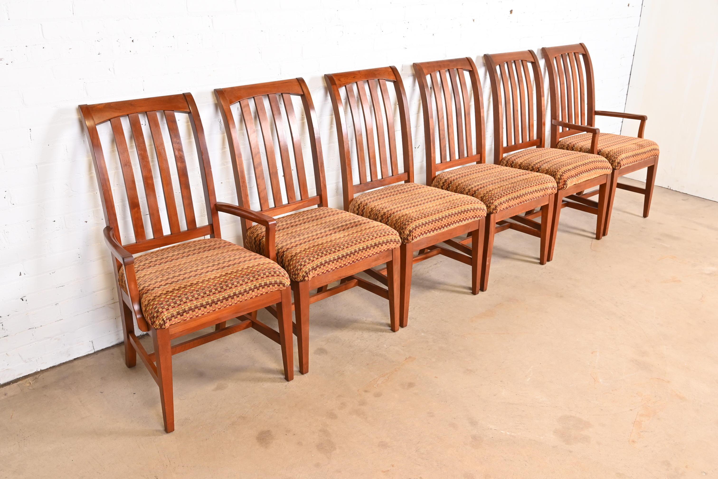Arts & Crafts Solid Cherry Wood Dining Chairs, Set of Six In Good Condition For Sale In South Bend, IN