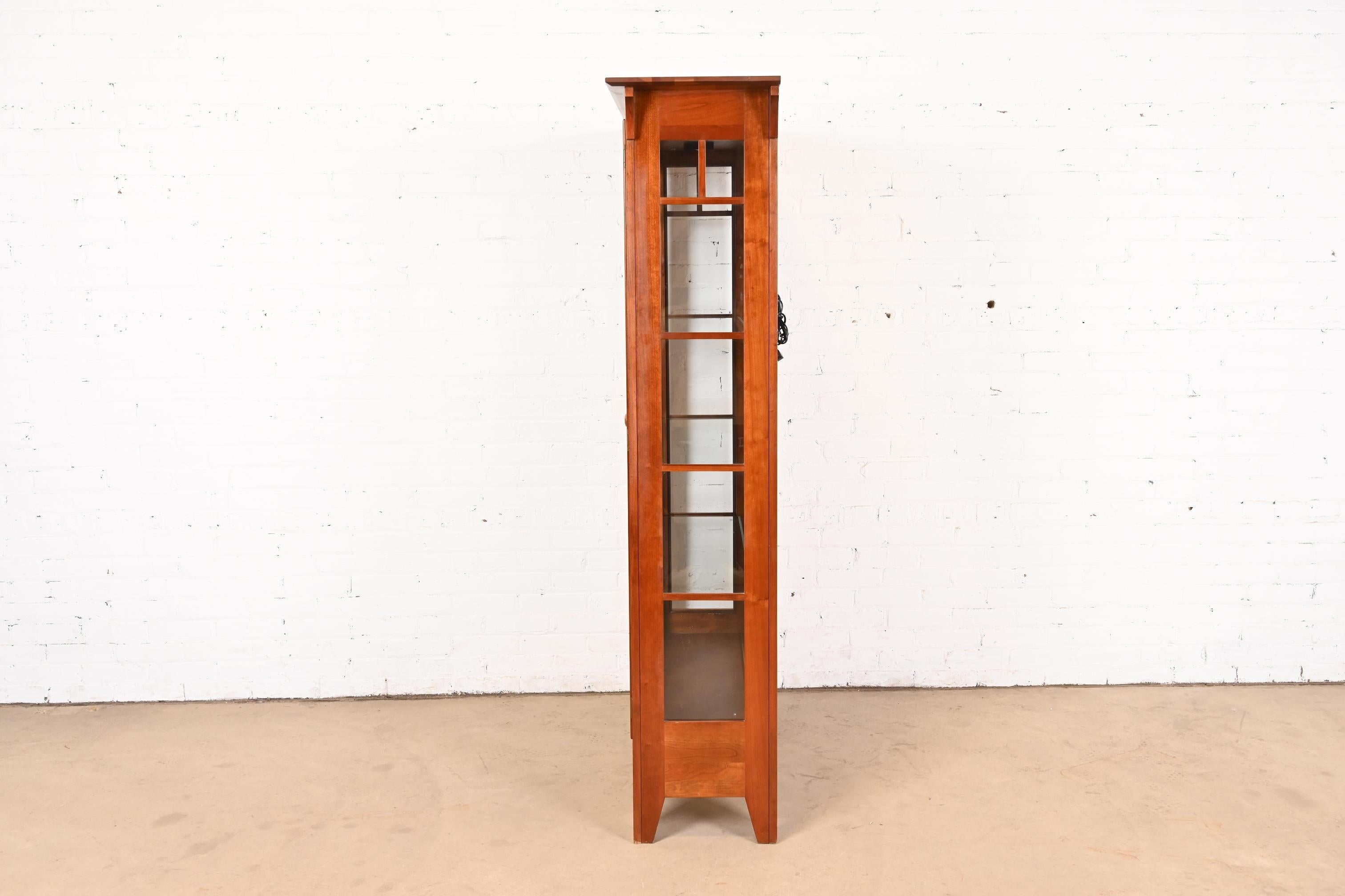 Arts & Crafts Solid Cherry Wood Lighted Bookcase or Display Cabinet 3