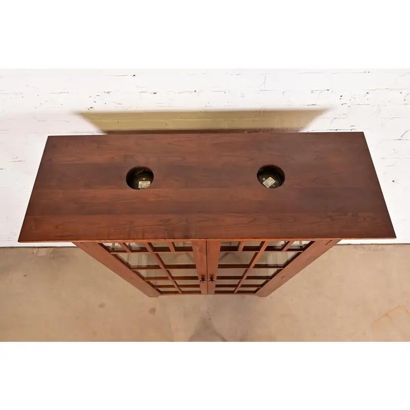 Arts & Crafts Solid Cherry Wood Lighted Bookcase or Display Cabinet For Sale 4