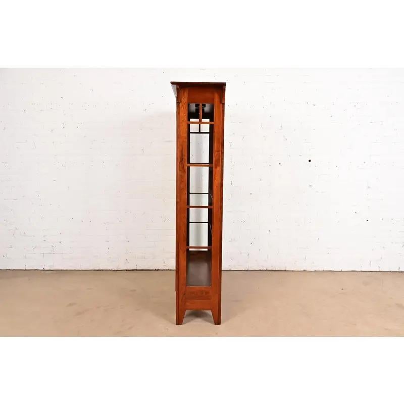 Arts & Crafts Solid Cherry Wood Lighted Bookcase or Display Cabinet For Sale 5