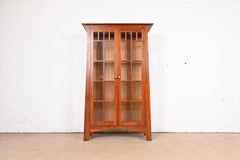 Arts & Crafts Solid Cherry Wood Lighted Bookcase or Display Cabinet