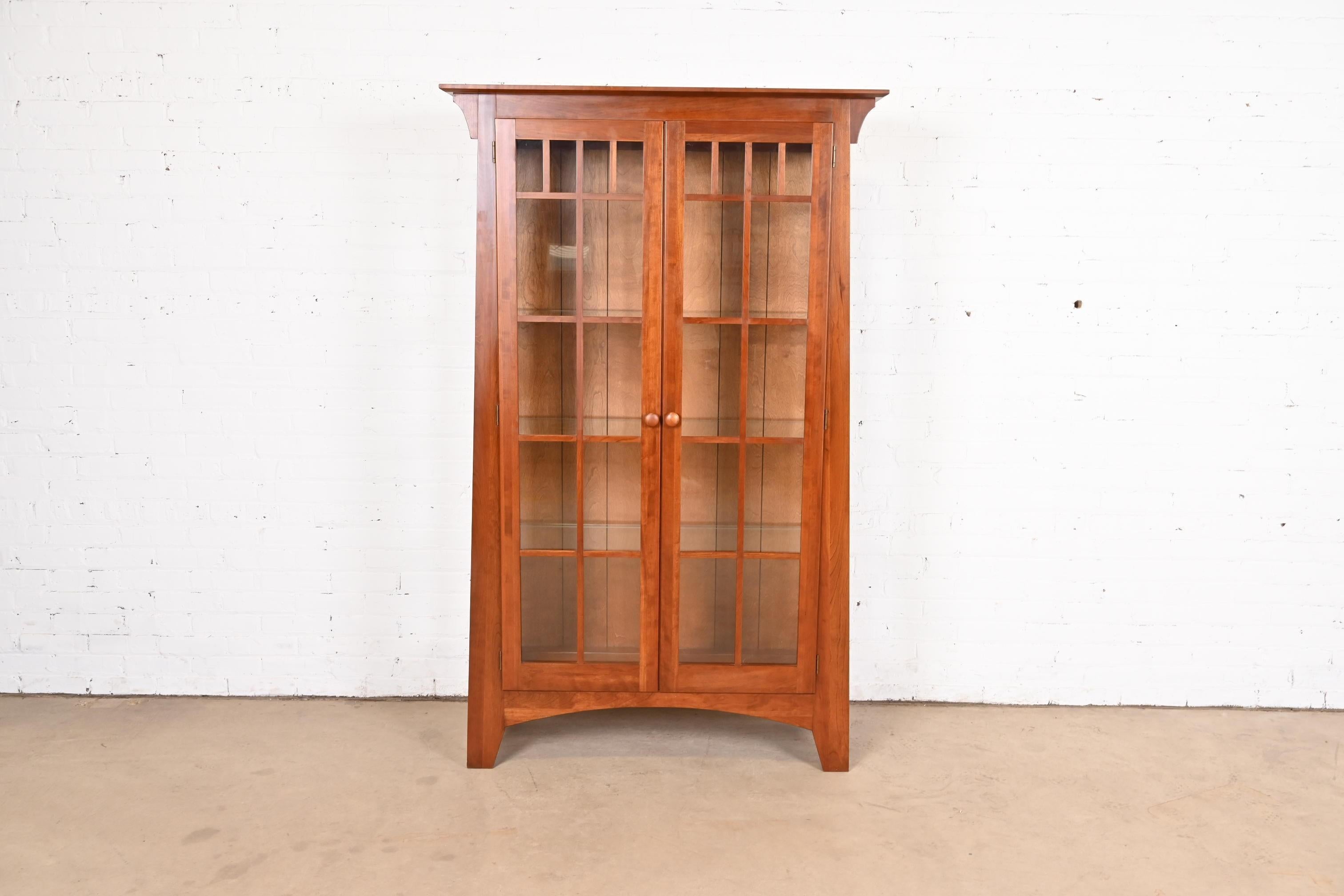 Arts and Crafts Arts & Crafts Solid Cherry Wood Lighted Bookcase or Display Cabinet