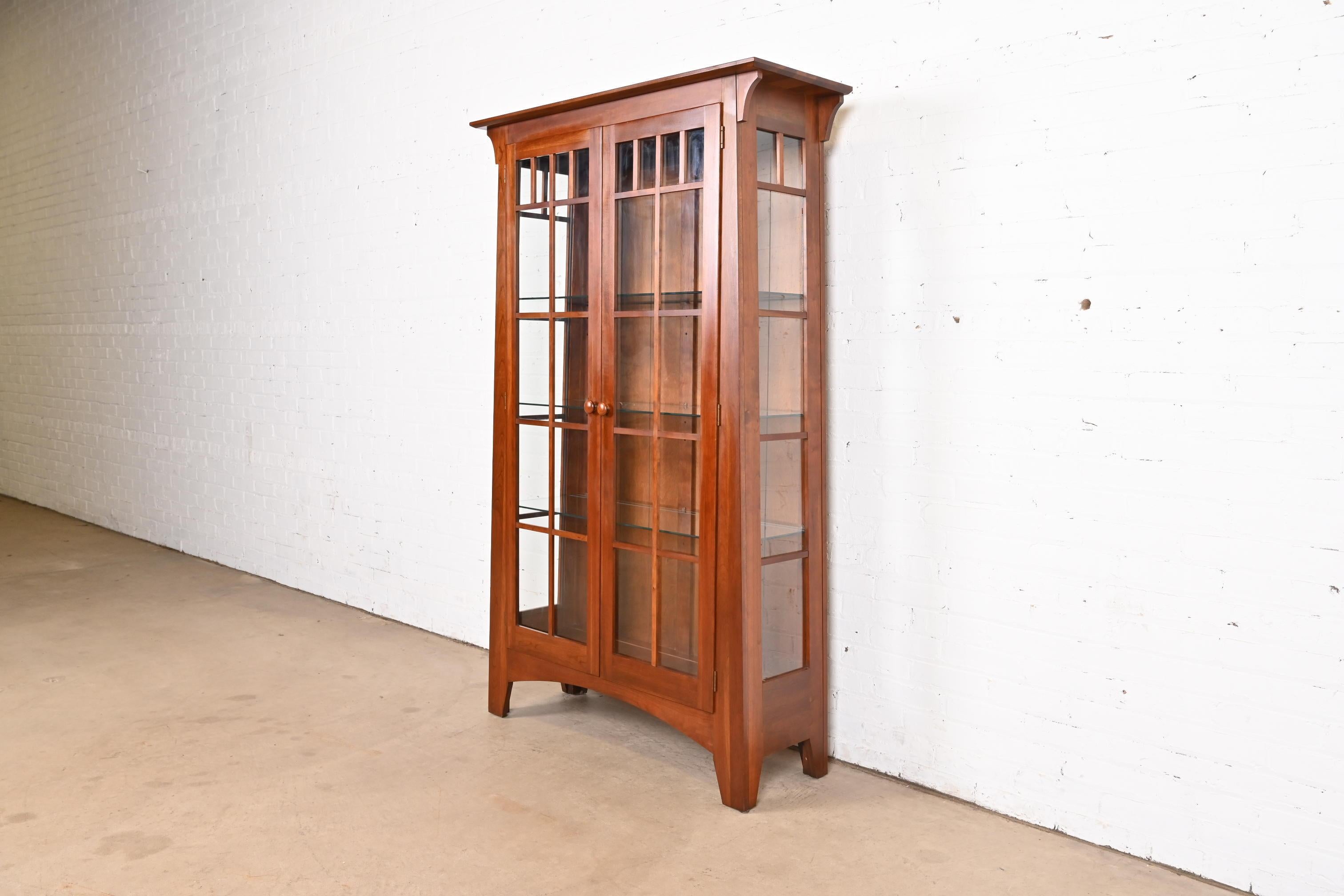 Arts and Crafts Arts & Crafts Solid Cherry Wood Lighted Bookcase or Display Cabinet