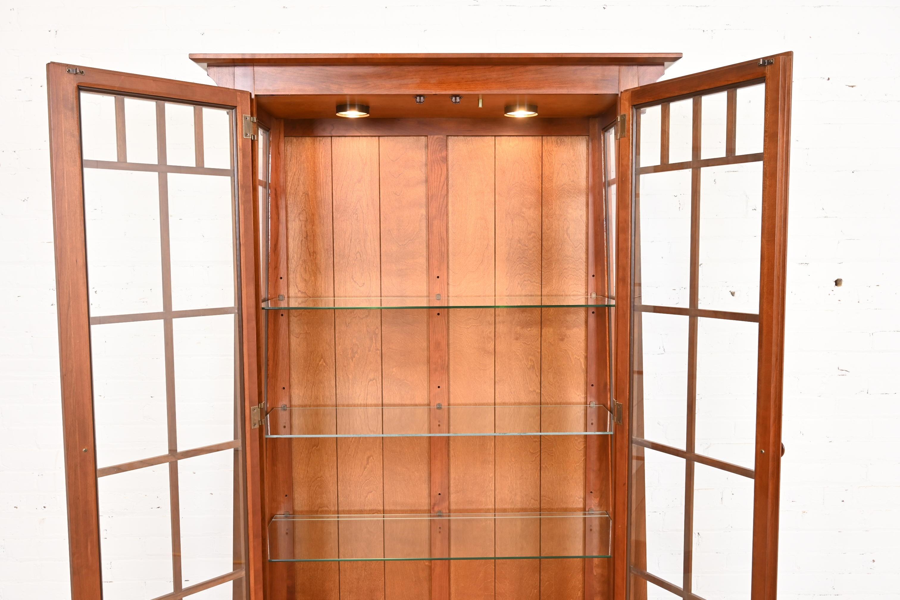 Arts & Crafts Solid Cherry Wood Lighted Bookcase or Display Cabinet 1