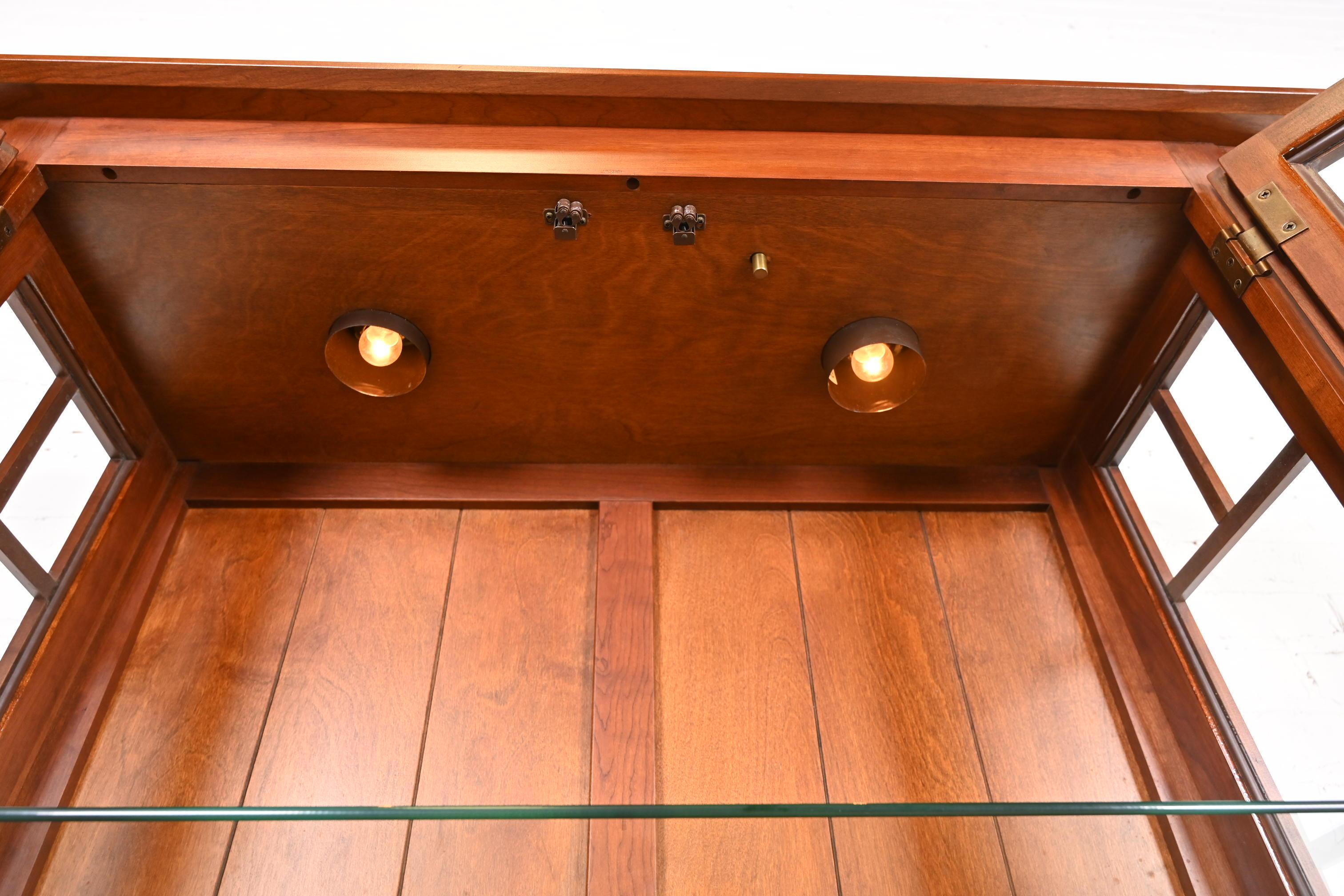 Arts & Crafts Solid Cherry Wood Lighted Bookcase or Display Cabinet 2