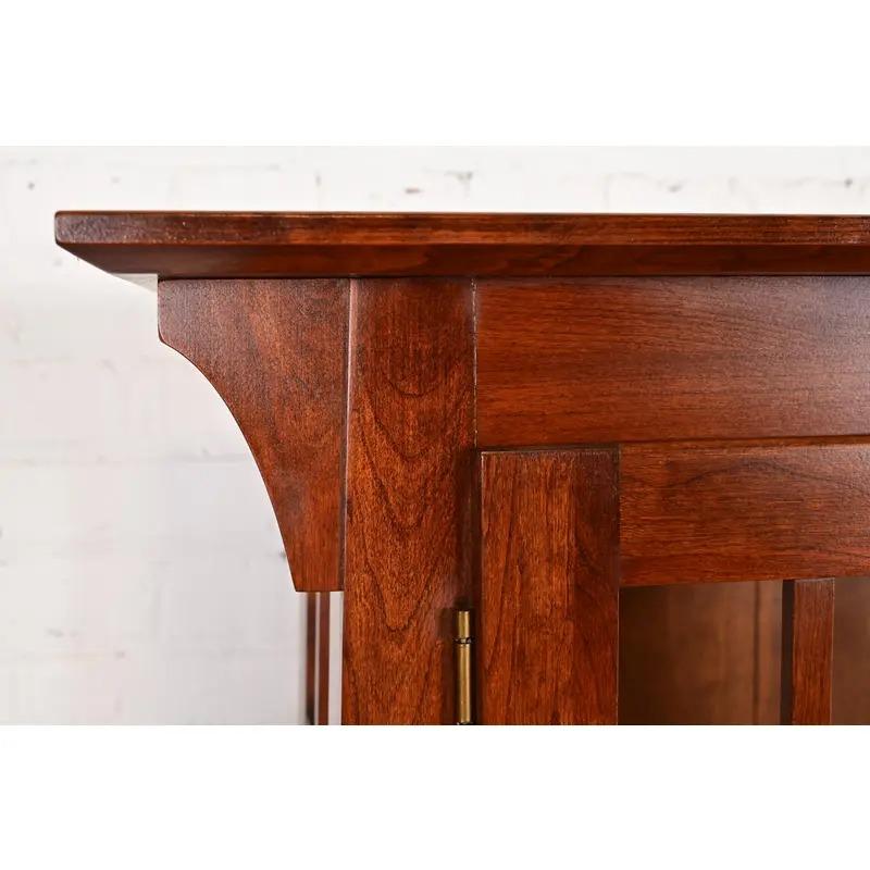 Arts & Crafts Solid Cherry Wood Lighted Bookcase or Display Cabinet For Sale 2