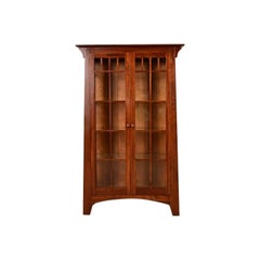 Arts & Crafts Solid Cherry Wood Lighted Bookcase or Display Cabinet Used Arts & Crafts Solid Cherry Wood Lighted Bookcase or Display Cabinet