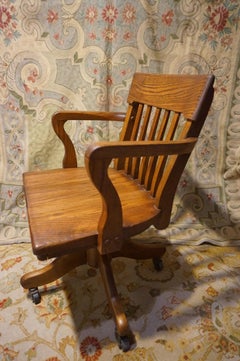 Arts & Crafts Solid Oak Hand Crafted Revolving Office Arm Chair